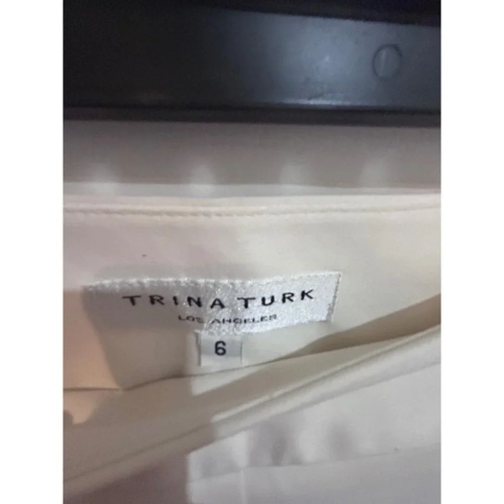 Trina‎ Turk Wide Leg Pants Women Size 6 Cream Good Cropped Satin Business Casual